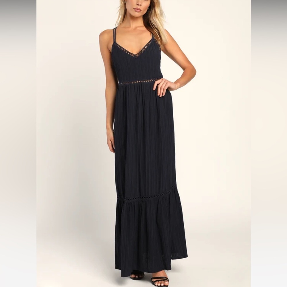 Navy Blue Sleeveless Lace-Up Maxi Dress